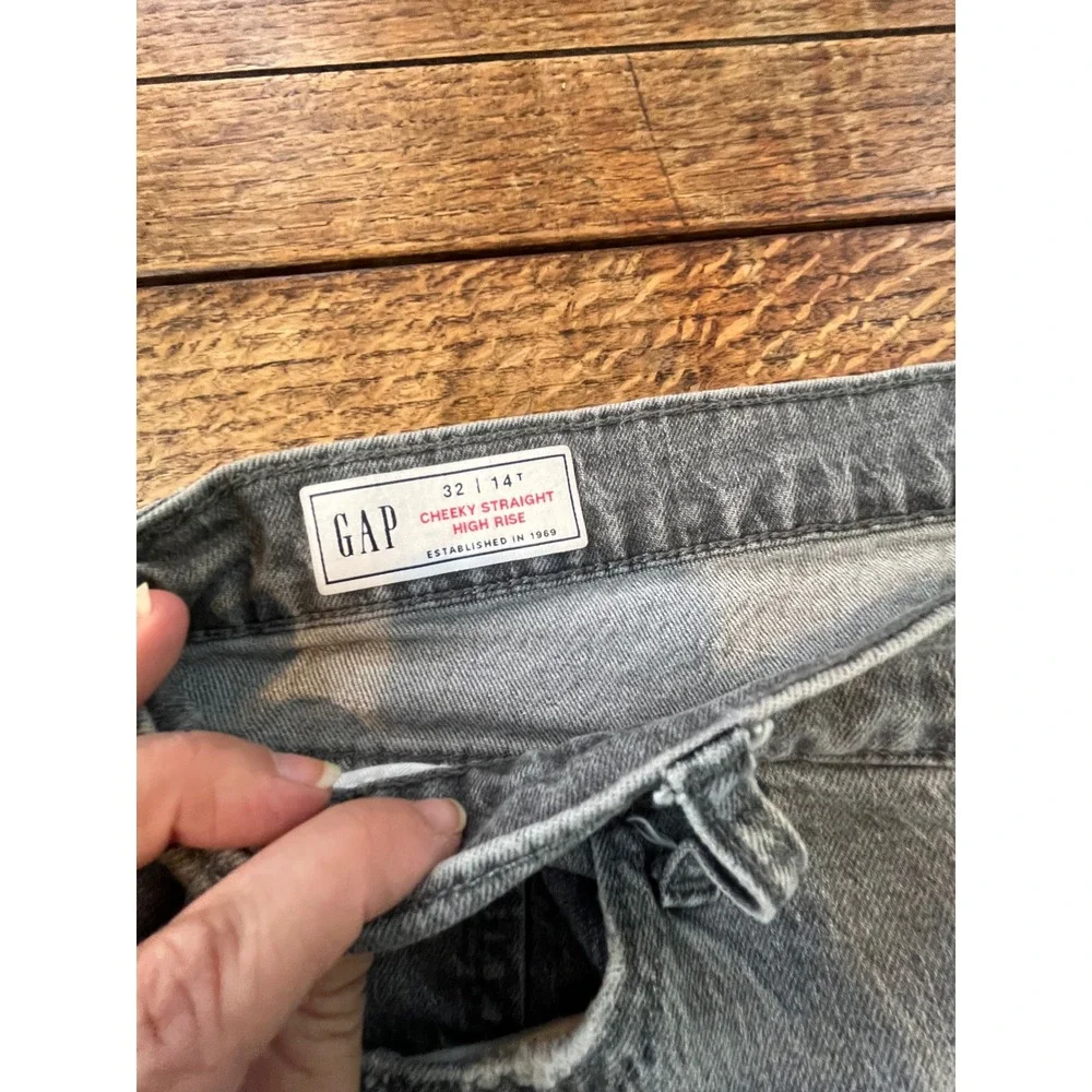 GAP Cheeky Straight High Rise 32 14T frayed hem grey denim jeans Tall XL